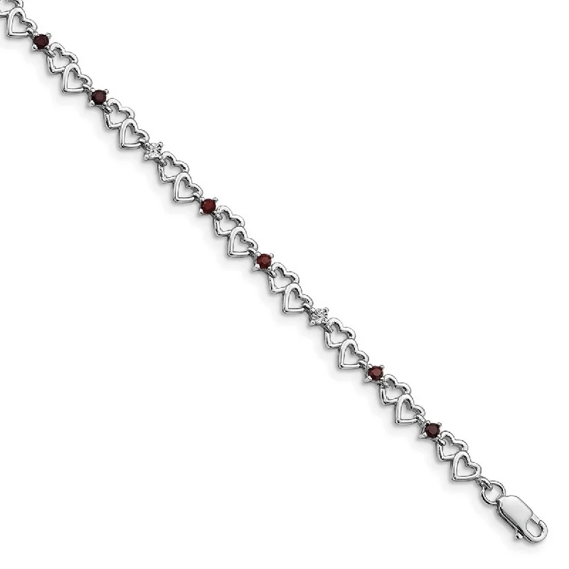 Women’s gold-plated bracelets-Curata 925 Sterling Silver Polished Open back Lobster Claw Closure Garnet and Diamond Bracelet