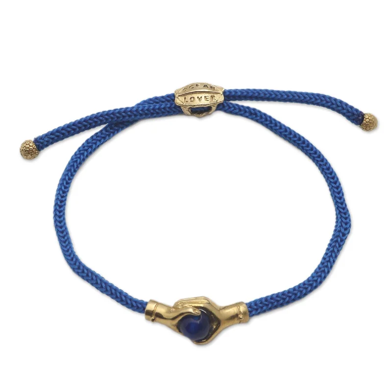 Women’s luxury tennis bracelets-Novica Handmade Golden Hands Brass And Blue Agate Unity Bracelet