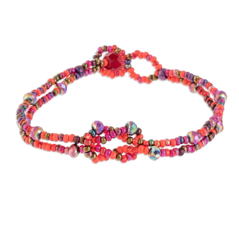 Women’s bracelet sets-Novica Handmade Interlaced In Red Glass Beaded Bracelet