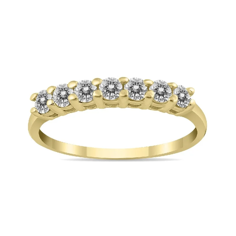 Women’s double band engagement rings-Marquee 1/2 Carat TW Seven Stone Diamond Wedding Band in 10K Yellow Gold