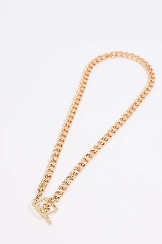 Women’s rose gold necklaces-Curb T-Bar Necklace