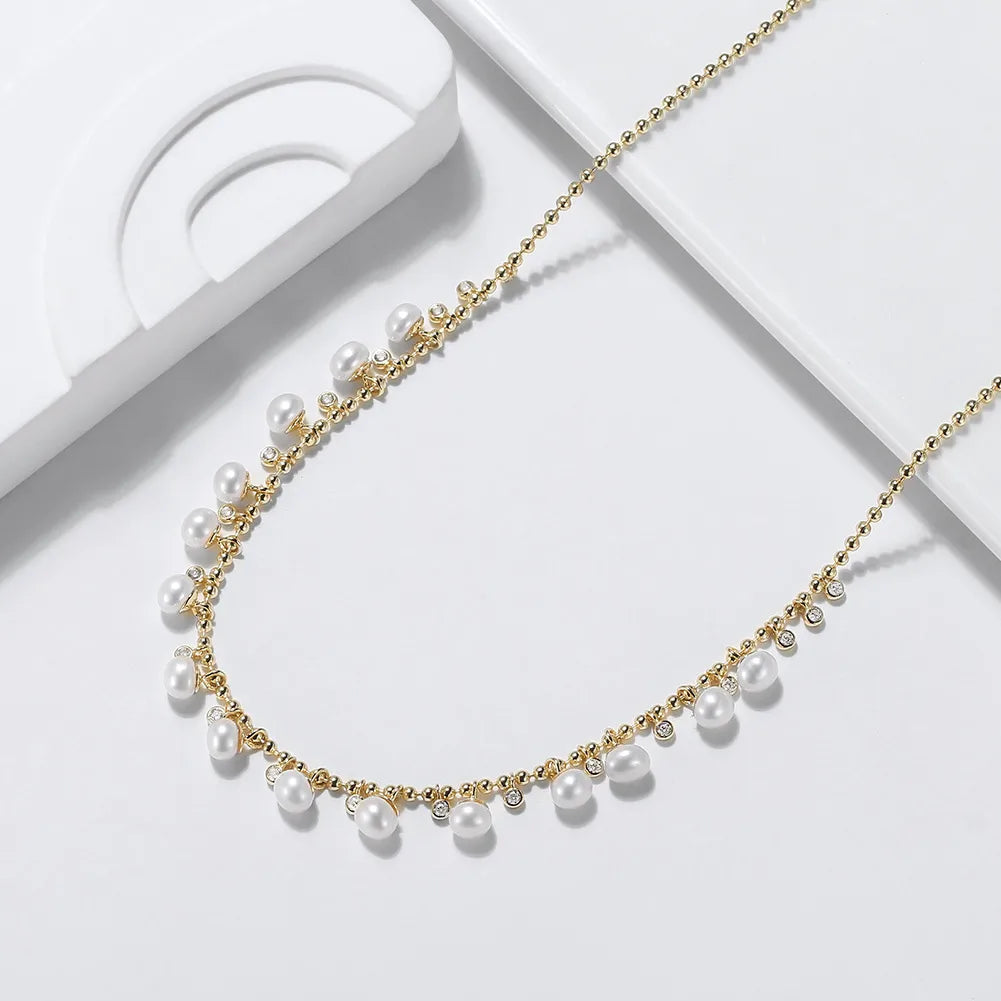 Women’s statement necklaces-Elegant Simple Style Round Freshwater Pearl Sterling Silver Plating Inlay Zircon Necklace