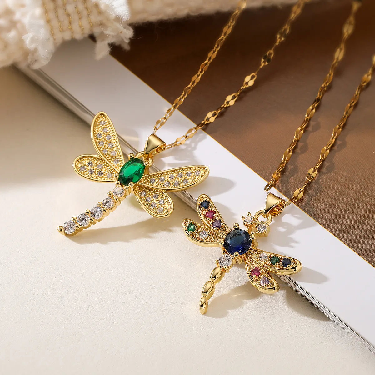 Women’s birthstone necklaces-Simple Style Commute Dragonfly Copper 18k Gold Plated Zircon Pendant Necklace In Bulk