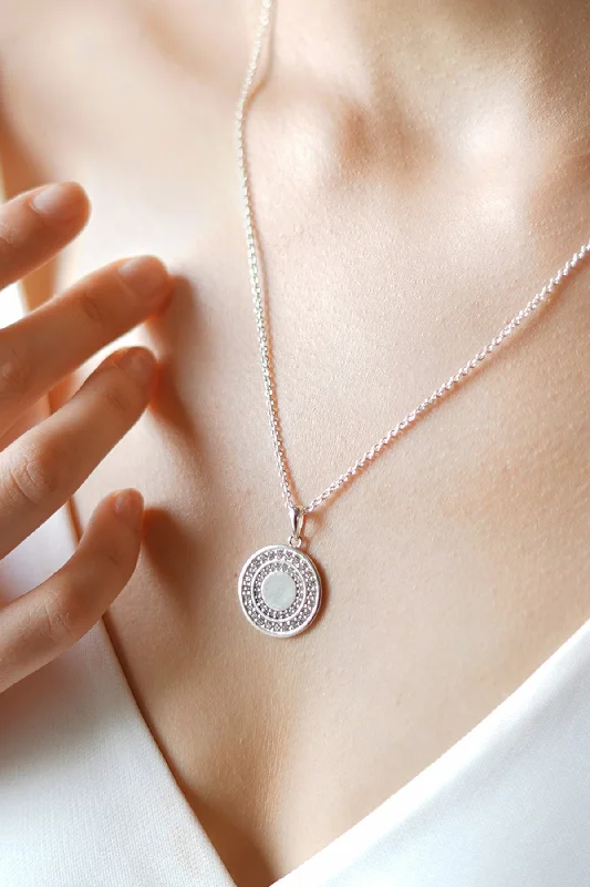 Women’s vintage-inspired necklaces-Circular Pendant with Clear Stones