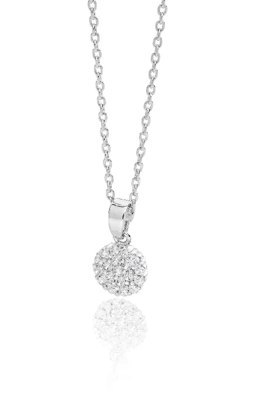 Women’s gold charm necklaces-White Stone Disc Drop Pendant