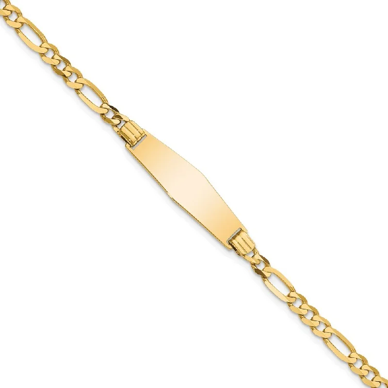 Women’s vintage-inspired bracelets-14k Yellow Gold 7.3mm Soft Diamond Shape Figaro ID Bracelet, 7"