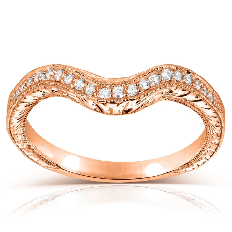 Women’s statement engagement rings-Annello by Kobelli 14k Rose Gold 1/8ct TDW Ladies Contoured Diamond Wedding Band