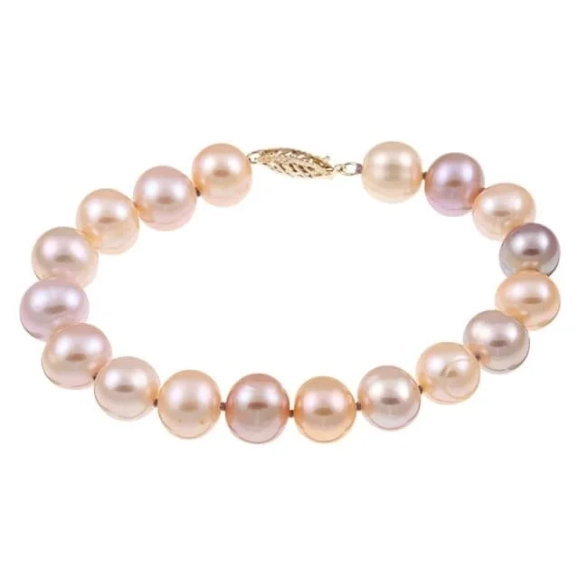 Women’s simple cuff bracelets-DaVonna 14k Gold 9-10 mm Multi-pink Freshwater Pearl Bracelet 7.25-inch