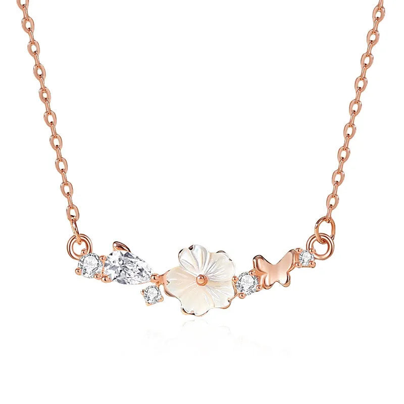 Women’s layered necklaces-Sterling Silver Diamond Flower