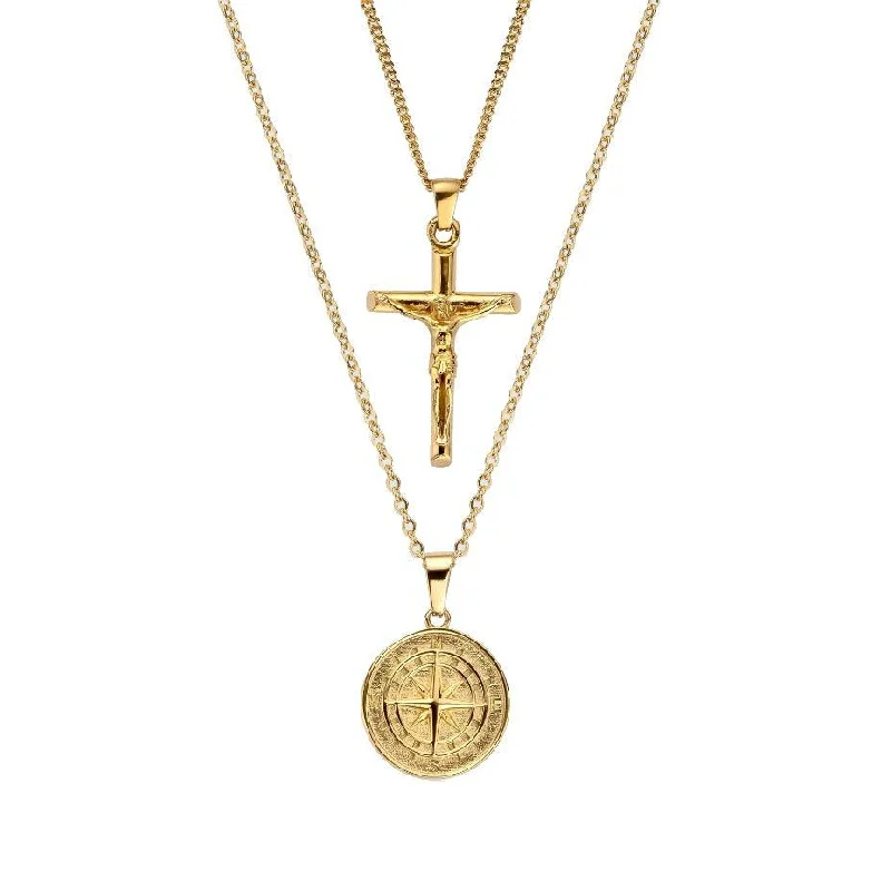 Women’s colorful gemstone necklaces-Compass X Crucifix