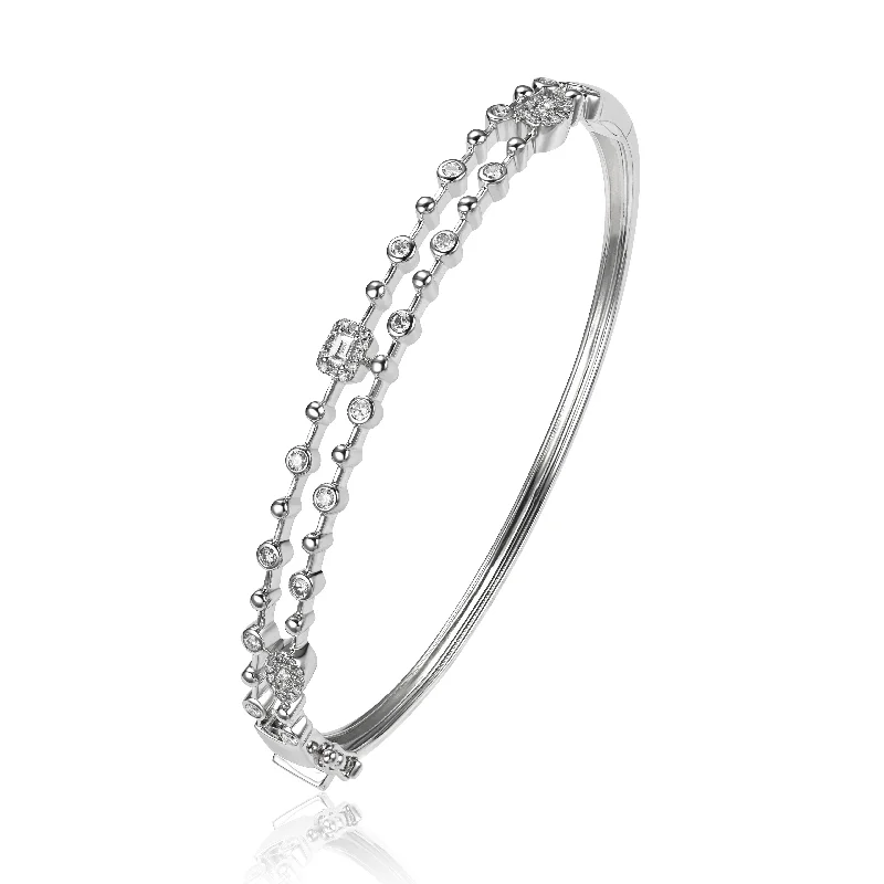 Women’s fashion bangles-LUVENTE - DOUBLE ROW DIAMOND BANGLE BRACELET