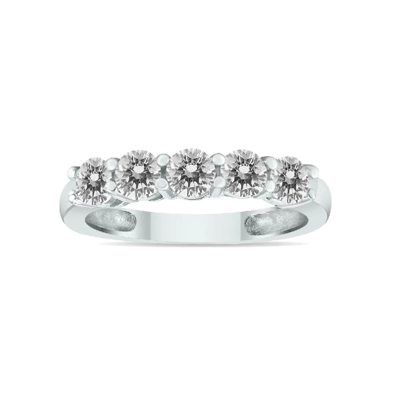 Women’s antique engagement rings-Marquee 1 Carat TW Five Stone Diamond Wedding Band in 14K White Gold