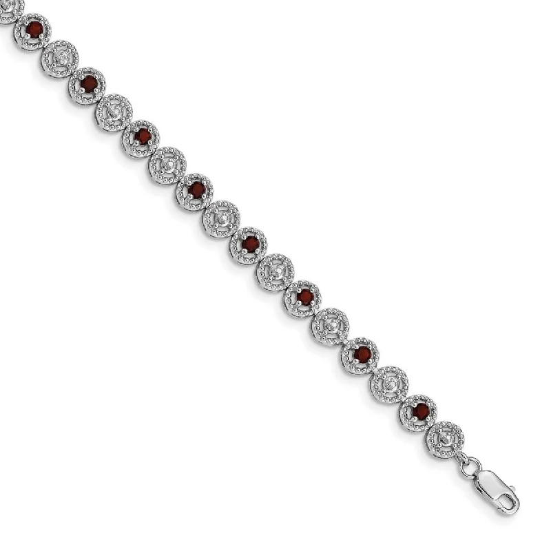 Women’s infinity bangle bracelets-Curata 925 Sterling Silver Polished Open back Lobster Claw Closure Garnet Diamond Bracelet