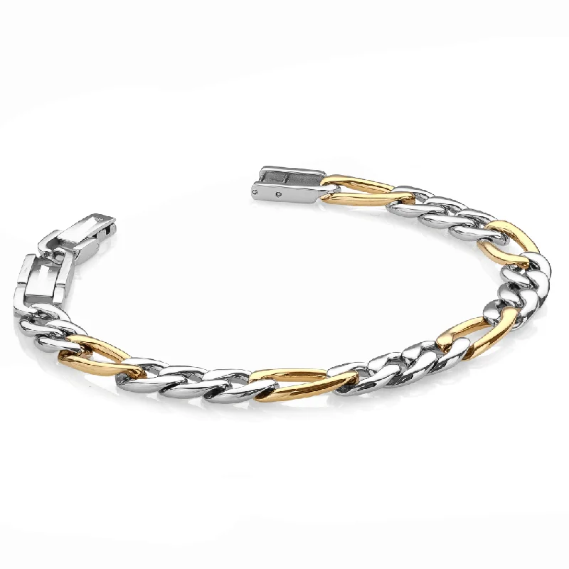 Women’s simple bangles-TWO TONE 9.5MM FIGARO LINK CHAIN BRACELET