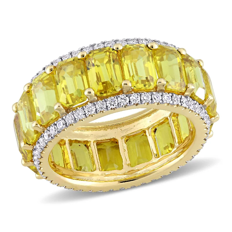 Women’s luxury engagement rings-Miadora 14k Yellow Gold 9 3/8ct TGW Yellow Sapphire and 3/5ct TDW Diamond Eternity Wedding Band Ring