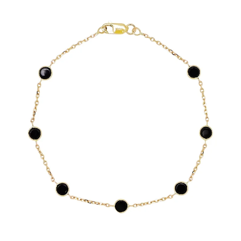 Women’s rose gold bracelets-Black Onyx Station Bracelet in 14kt Yellow Gold