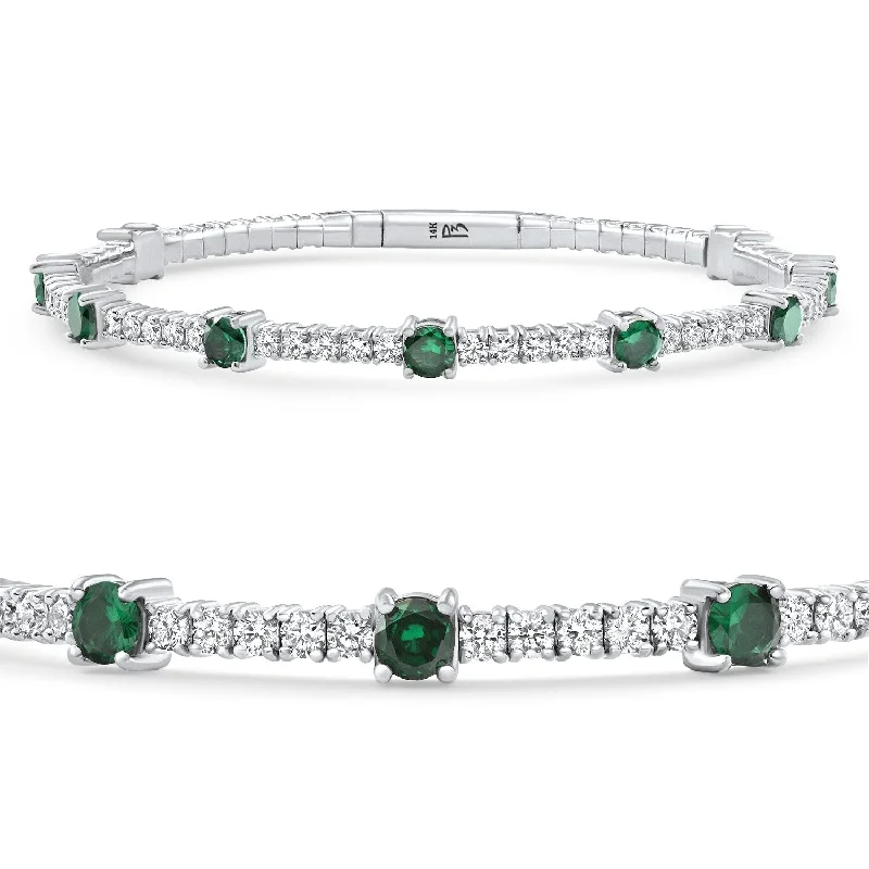 Women’s chic bracelets-5Ct Emerald & Diamond Diamond Tennis Flexi Bangle Bracelet White Gold Lab Grown