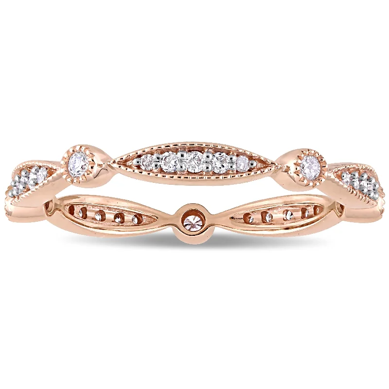 Women’s platinum solitaire engagement rings-Miadora 10k Rose Gold 1/4ct TDW Diamond Marquise Stackable Eternity Wedding Band Ring