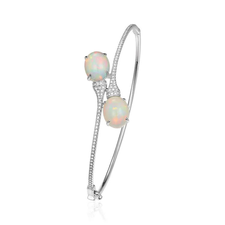 Women’s friendship bracelets-LUVENTE - OPAL & DIAMOND BANGLE BRACELET