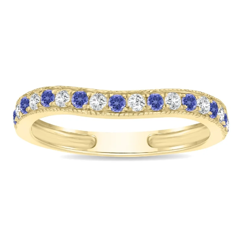 Women’s affordable engagement rings-Tanzanite and Diamond Channel Set Wedding Band in 10K Yellow Gold