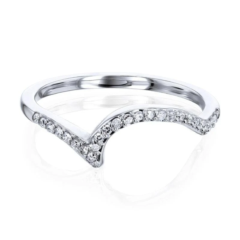 Women’s vintage engagement rings-Annello by Kobelli 10k White Gold Diamond Wave Wedding Ring - Match to SKU 38659058