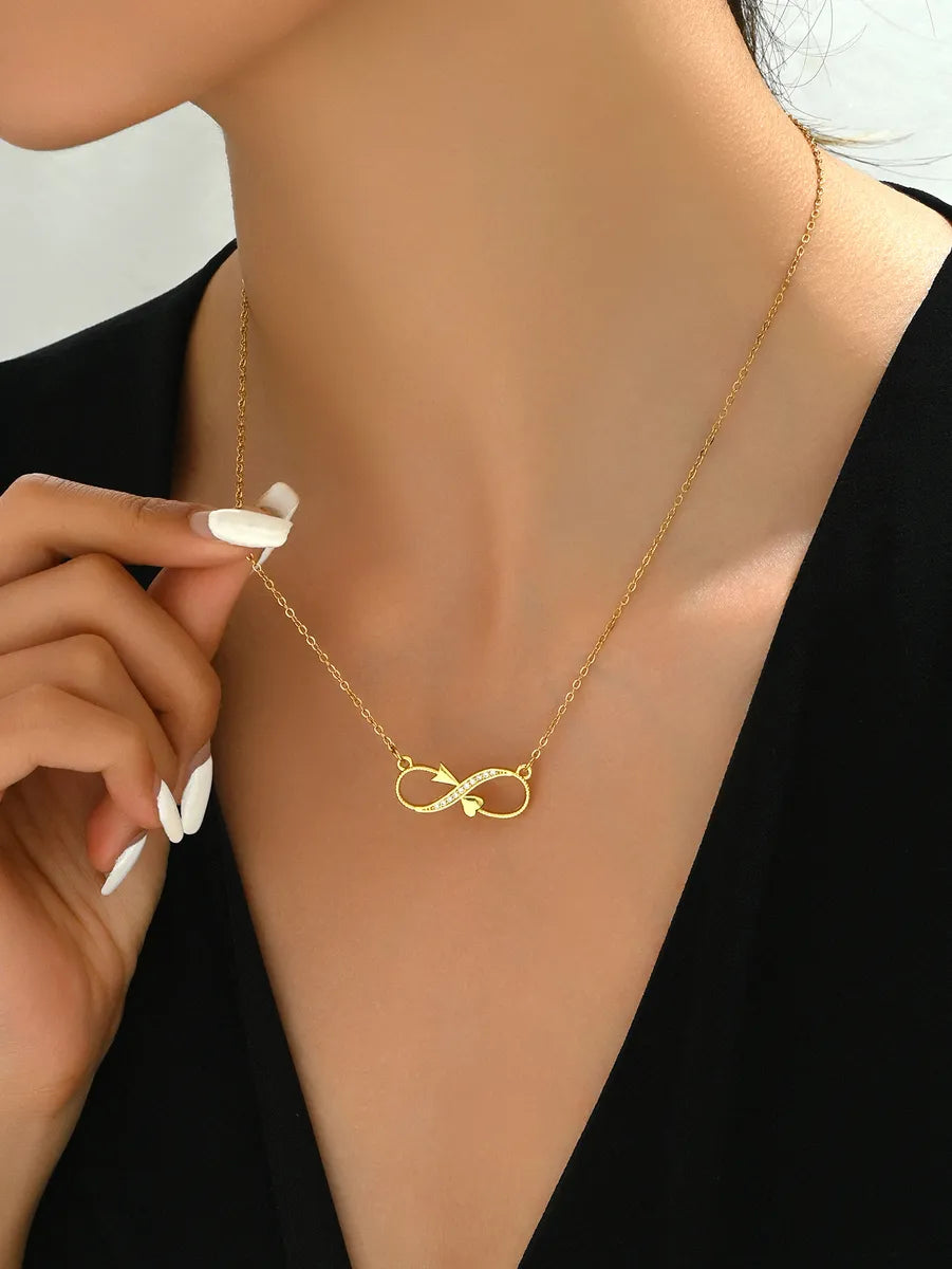 Women’s gemstone charm necklaces-201 Stainless Steel Copper 18K Gold Plated Simple Style Commute Inlay Infinity Arrow Zircon Pendant Necklace