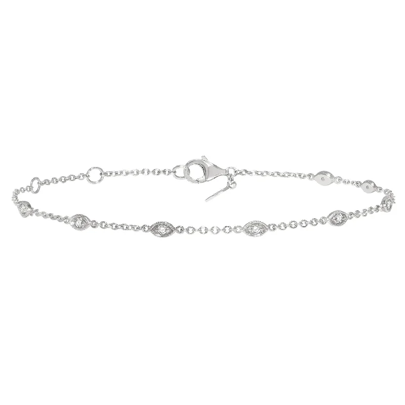 Women’s sparkle bracelets-Diamond Marquise Bezel Station Bracelet in 10kt White Gold (1/7ct tw)