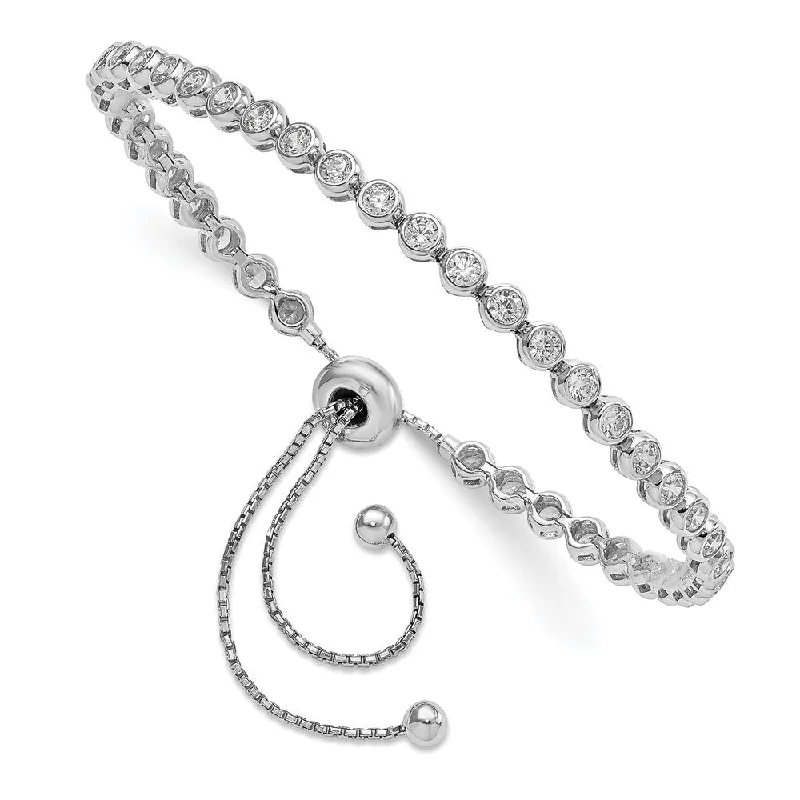 Women’s diamond bracelets-925 Sterling Silver Rhodium-plated Cubic Zirconia Adjustable Bracelet