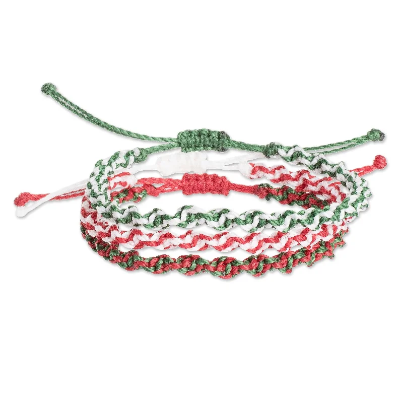 Women’s silver tennis bracelets-Novica Handmade Christmas Traditions Macrame Wristband Bracelets (Set Of 3)