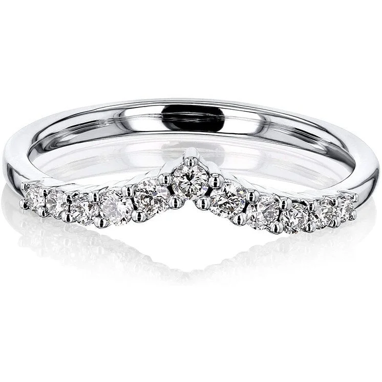 Women’s lab-grown diamond engagement rings-Annello by Kobelli The Mini Chevy 14k White Gold Lab-grown Diamond V-Shaped Wedding Band (GH/SI)