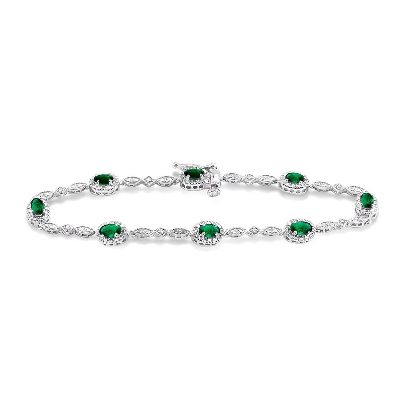 Women’s luxury gold bracelets-Emerald Bracelet in 14kt White Gold with Diamonds (1/20ct tw)