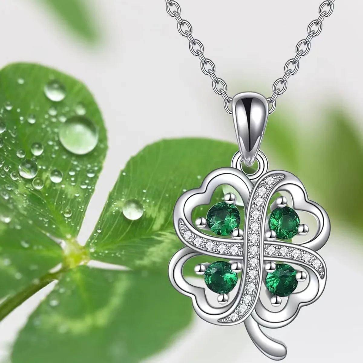 Women’s designer necklaces-Simple Style Four Leaf Clover Alloy Acrylic Rhinestones Silver Plated Unisex Pendant Necklace