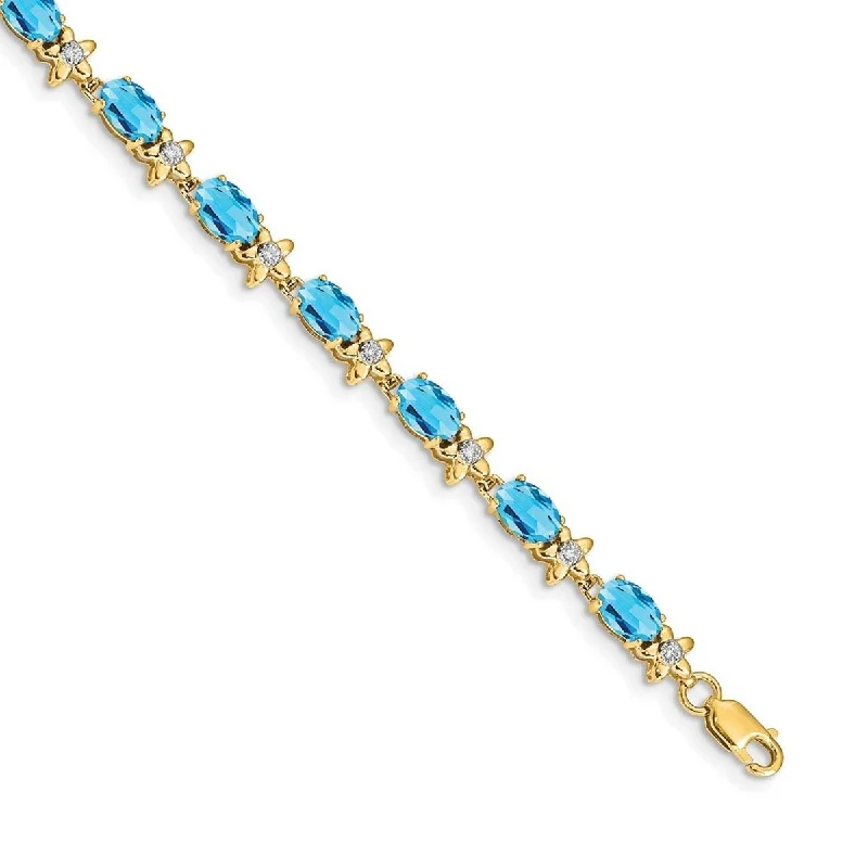 Women’s adjustable bracelets-Curata 4.5mm 14k Floral Diamond Blue Topaz Bracelet