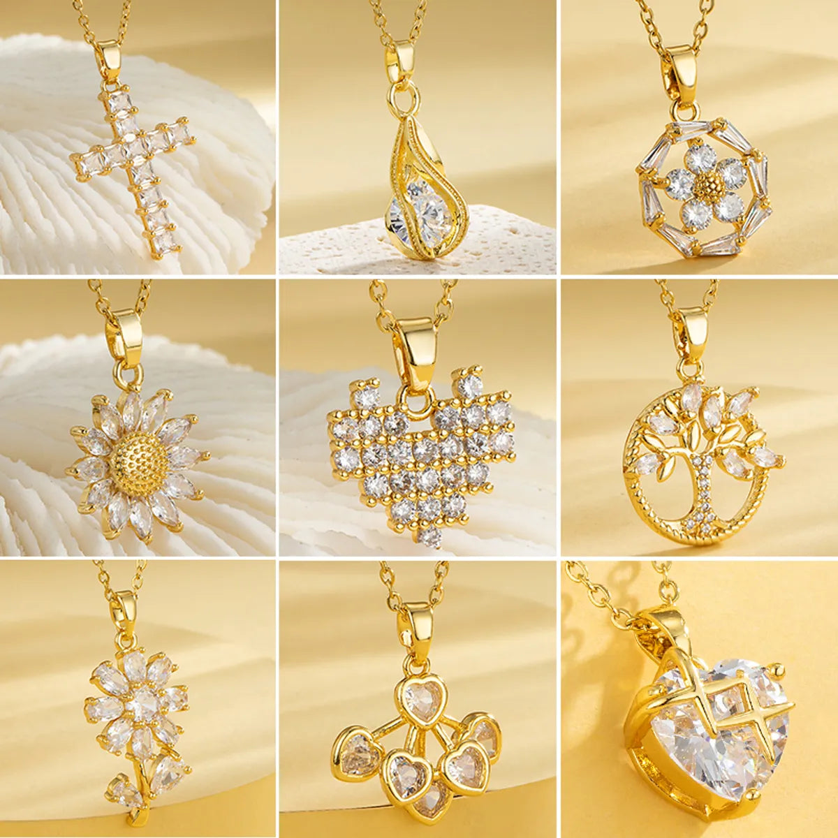 Women’s necklace sets-Casual Elegant Cross Heart Shape Flower Stainless Steel Titanium Steel Plating Inlay Zircon 18k Gold Plated Gold Plated Pendant Necklace