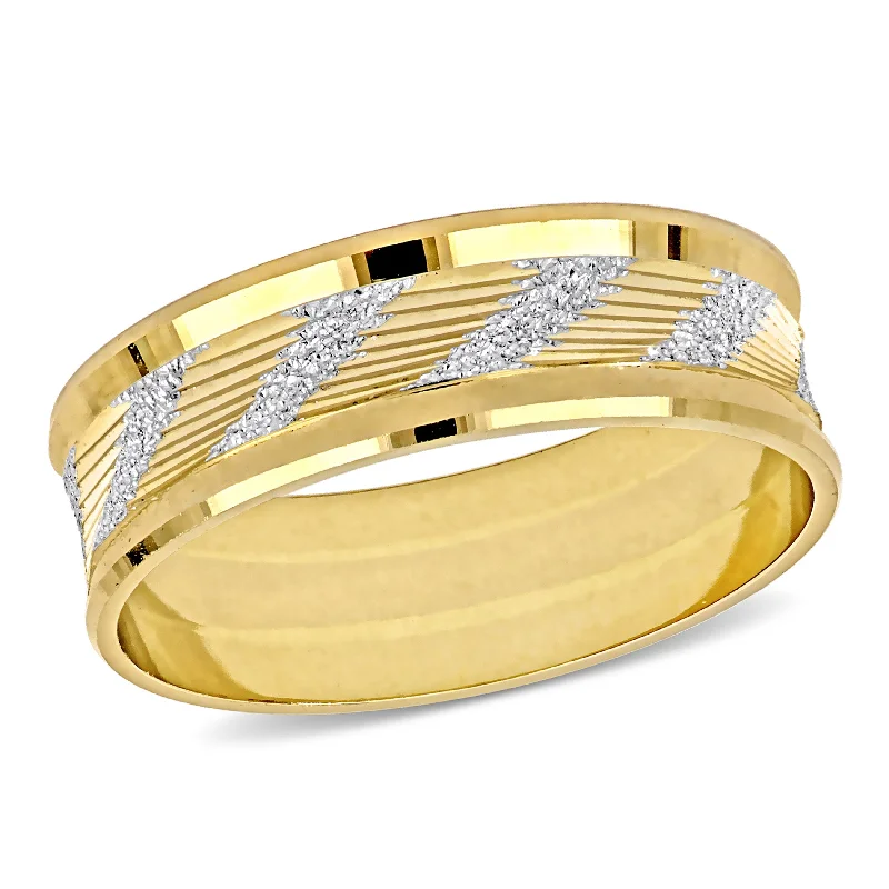 Women’s white diamond engagement rings-Miadora 6mm Ribbed and Striped Curved Wedding Band in 14k Yellow Gold