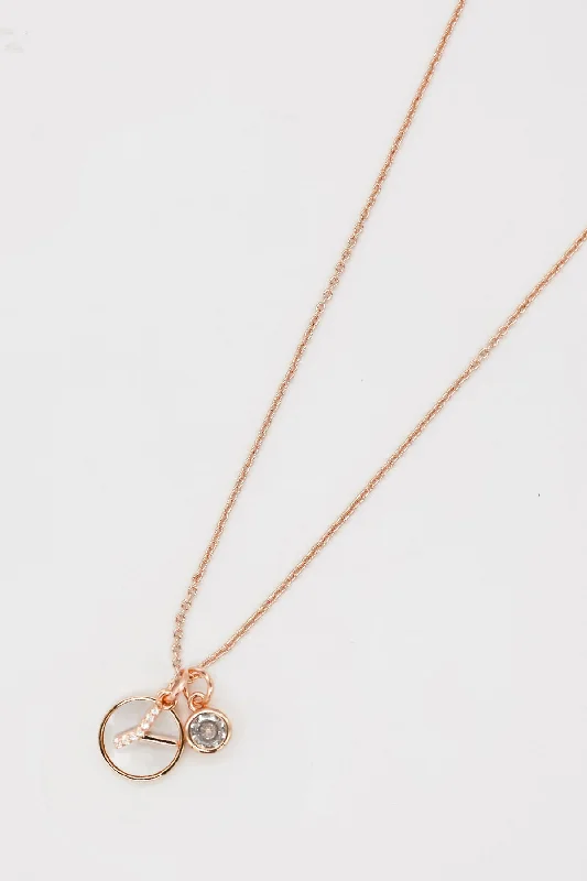 Women’s oval necklaces-Y Initial Necklace in Rose Gold