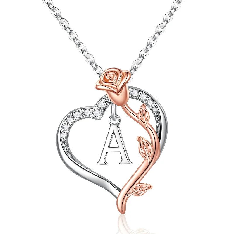 Women’s oval necklaces-Elegant Simple Style Letter Heart Shape Rose Stainless Steel Copper Plating Inlay Zircon 14k Gold Plated Pendant Necklace