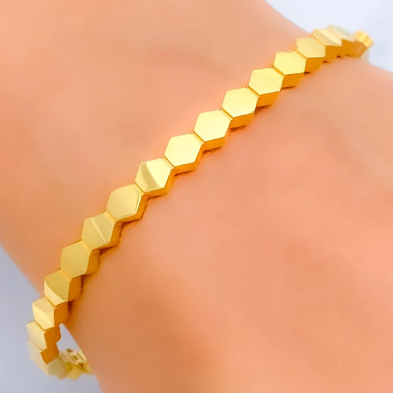 Women’s gold tennis bracelets-Chic Geometric 22k Gold Bangle Bracelet