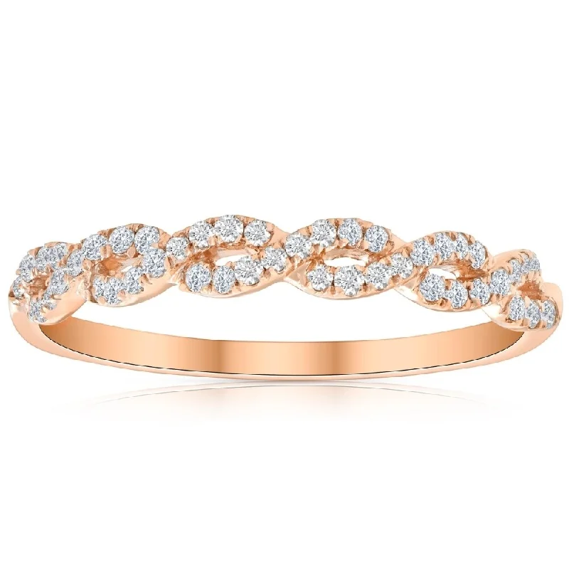 Women’s blue diamond engagement rings-1/4 Carat (ctw) Round White Diamond Ladies Swirl Wedding Ring 10k Rose Gold