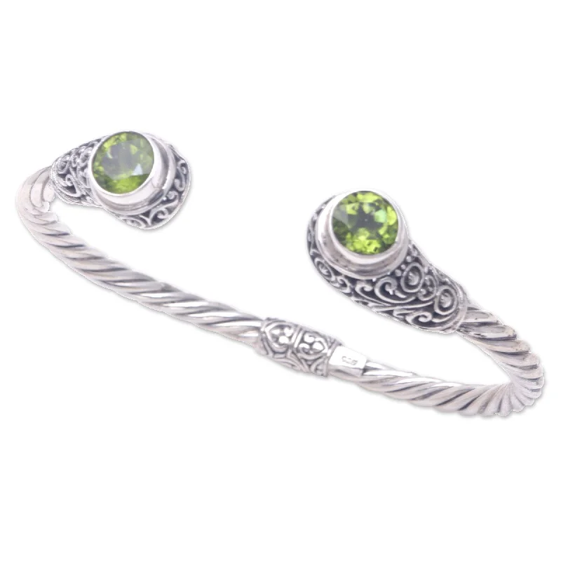 Women’s gold bracelets-Novica Handmade Green Royal Seal Peridot Cuff Bracelet