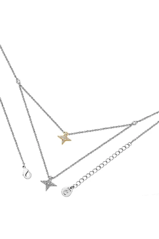 Women’s stacking necklaces-Double Floating Star Necklace in Silver