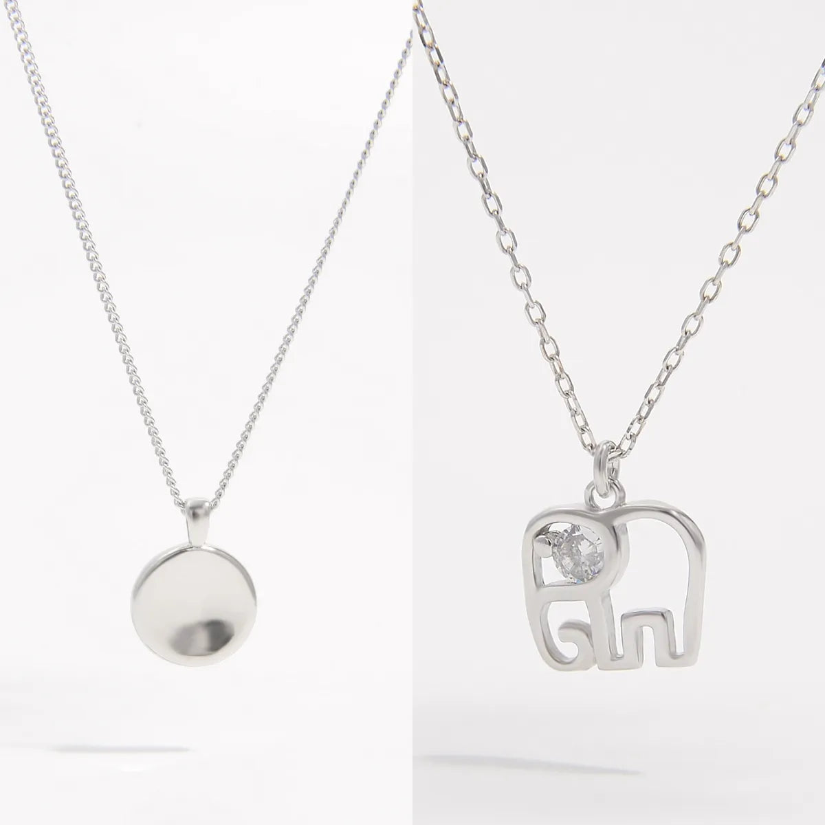 Women’s anchor necklaces-Sterling Silver White Gold Plated Casual Romantic Plating Round Elephant Pendant Necklace