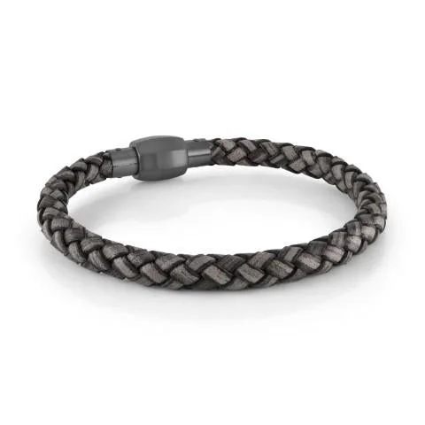 Women’s chic bracelets-ITALGEM STEEL – GRAY LEATHER BRACELET