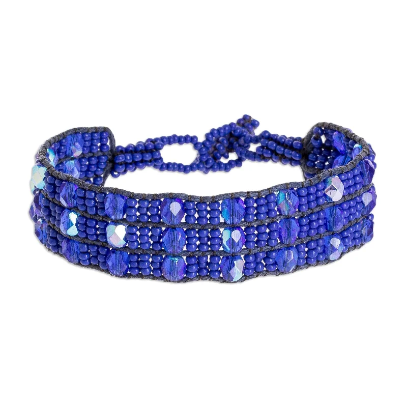 Women’s braided bracelets-Novica Handmade Kinship In Royal Blue Beaded Wristband Bracelet