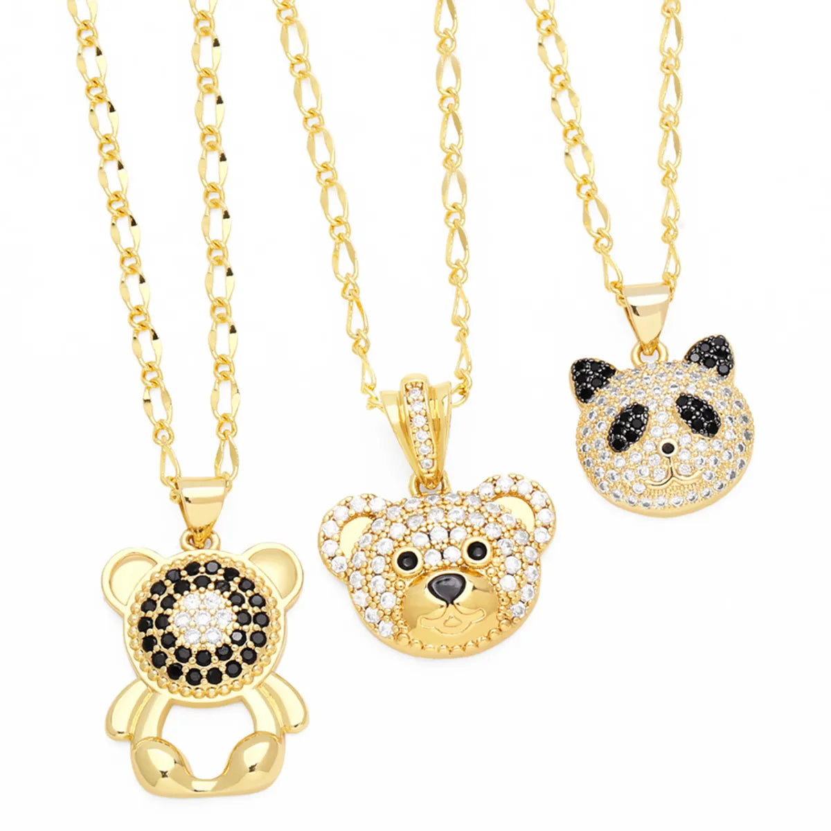 Women’s unique necklaces-Cute Modern Style Little Bear Panda Stainless Steel Copper Plating Inlay Zircon 18k Gold Plated Pendant Necklace