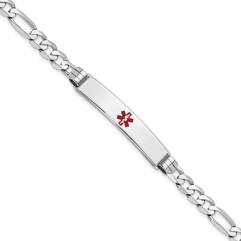 Women’s gold bangles-14k White Gold 7.5mm Medical Red Enamel Figaro Link ID Bracelet, 8"