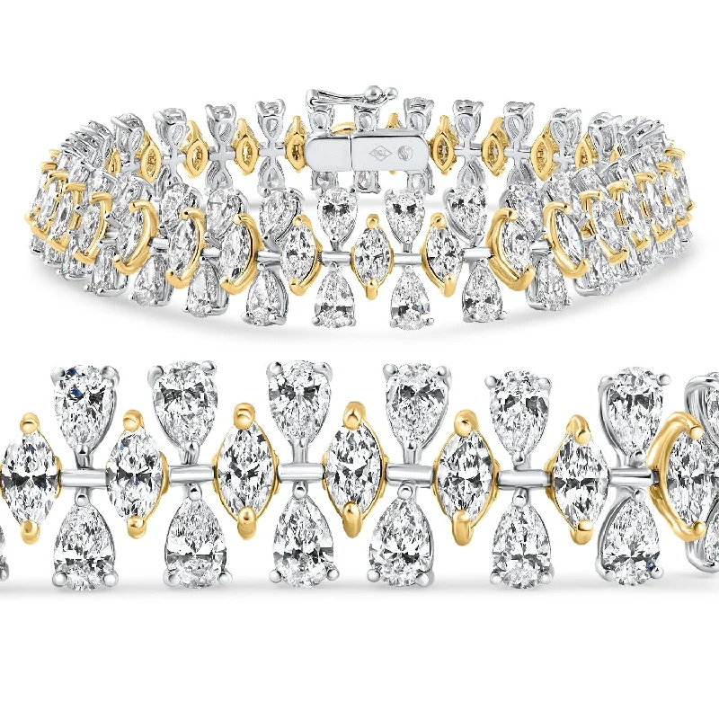 Women’s sparkle bracelets-15Ct Pear & Marquise Shape Diamond Tennis Bracelet Gold 7" 22grams