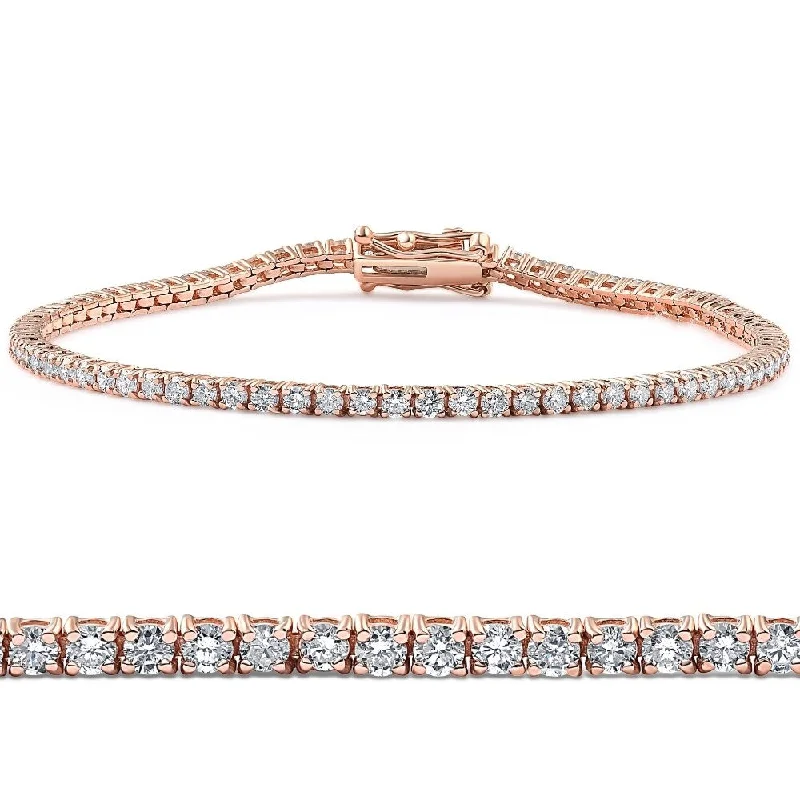 Women’s wide bangle bracelets-3 Ct Lab Grown Diamond Tennis Bracelet 7" Rose Gold