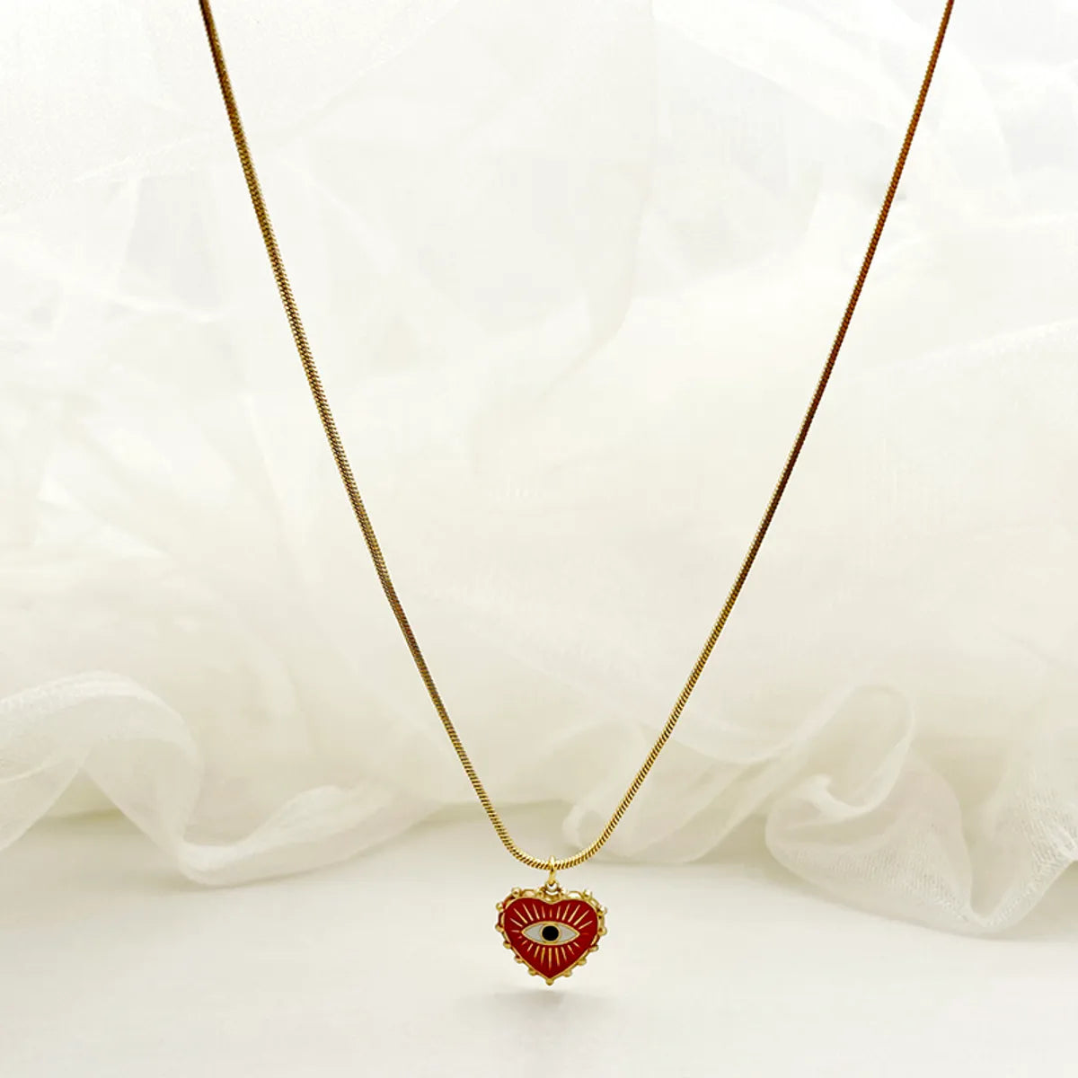 Women’s precious stone necklaces-Cute Commute Heart Shape Eye Stainless Steel Enamel Plating Gold Plated Pendant Necklace