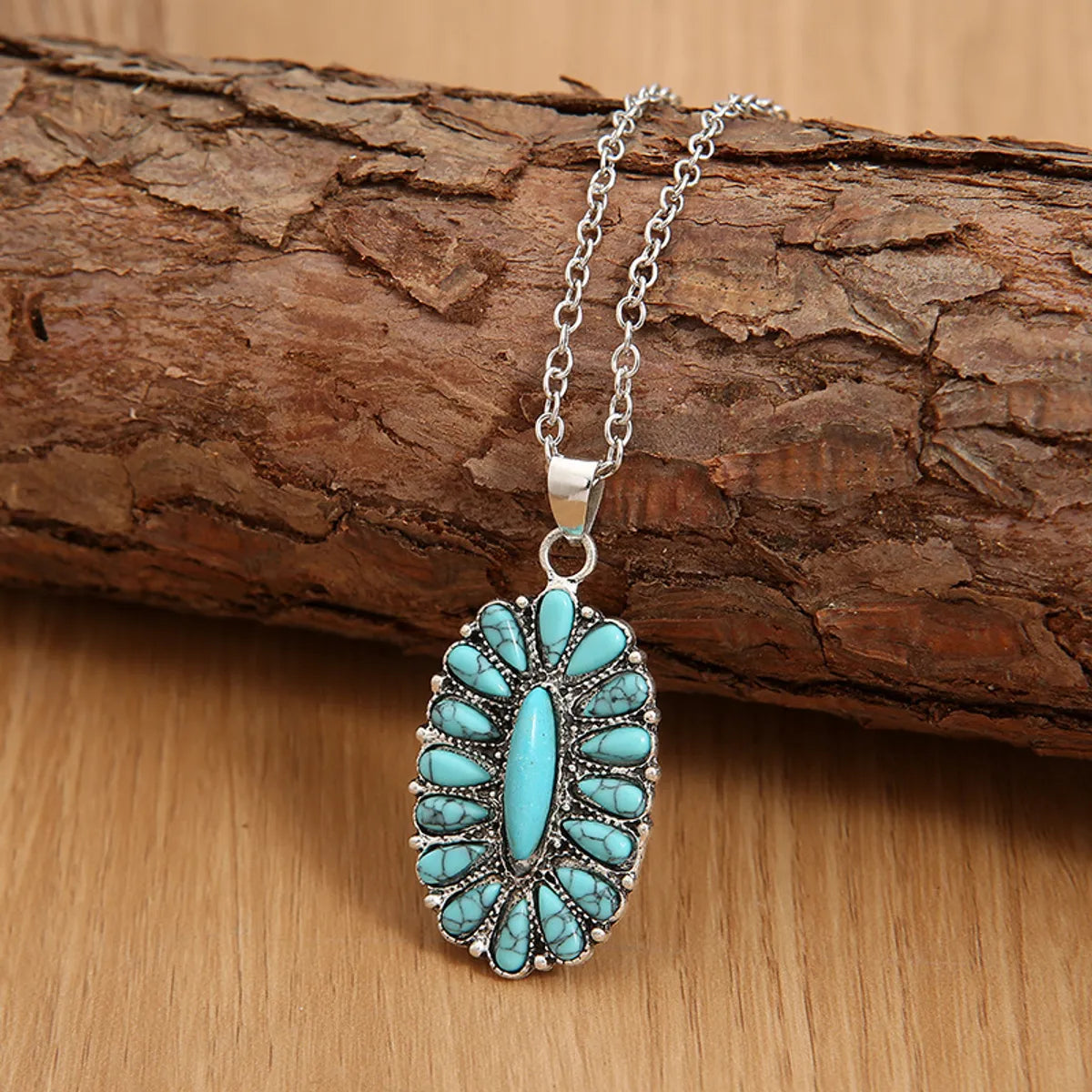 Women’s precious stone necklaces-Ethnic Style Geometric Alloy Plating Inlay Turquoise Women's Pendant Necklace